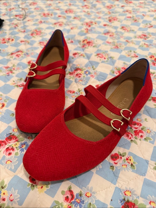Rothy's Shoes - Rothy's Red Double-Strap Mary Jane Flats with Gold Buckles size 9